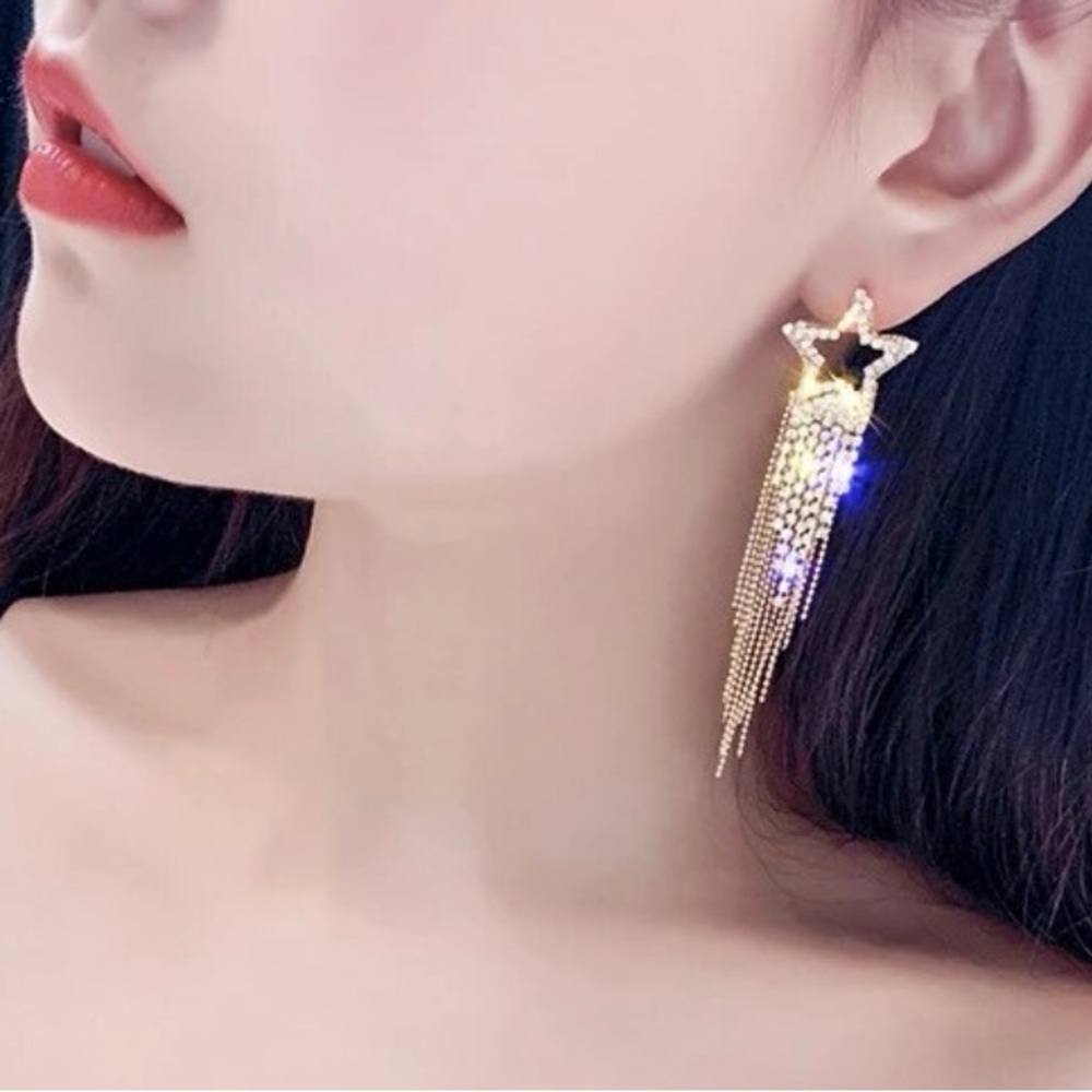 Shooting star Gold tassel Stud 2.5” earrings New